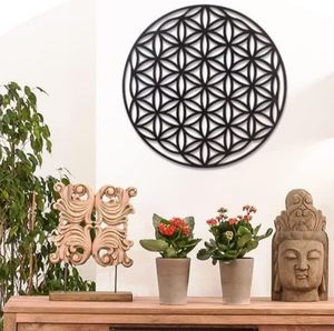 Flower of Life Sacred Geometry Dark Brown Wood Seed Wall Art Crystal Display New